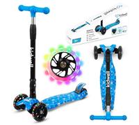 COIL Patinete infantil de triciclo para niños de 6 años de altura ajustable con ruedas LED, para niños de 3 a 8 años, patinete con manillar de aluminio, plataforma ancha (azul)