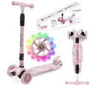 COIL Patinete infantil de triciclo para niños de 6 años de altura ajustable con ruedas LED, para niños de 3 a 8 años, patinete con manillar de aluminio, plataforma ancha (rosa)