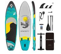 COIL Tablero SUP - Juego completo de tablas SUP inflables - Juego completo - Bolsa impermeable para teléfono móvil - Estable - Ligera - con paleta - Con bomba - Accesorios (gris azulado, 335 x 84 x 15