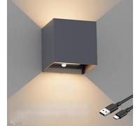Coinmit LED Aplique con batería y sensor de movimiento, 3000K Lámpara de pared inalámbrica, 5500mAh Aplique de pared de interior de haz ajustable, Antracita