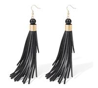 Coiris Pendientes de borla de cuero bohemio para mujer, ligeros, de cuero, con flecos, hechos a mano, bohemios, para verano, playa, occidental, aretes de gota para mujer, 4.33 inches, Acero inoxidable