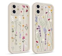 Coiwxmoi 2 Piezas Funda para iPhone 12 Mini, Silicona Carcasa con Aesthetic Lindo Flore Las Hojas Dibujos Cover para Mujer Niñas, Antigolpes Cámara Protector Case para iPhone 12 Mini 5,4", Flower
