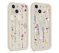 Coiwxmoi 2 Piezas Funda para iPhone 13 Mini, Silicona Carcasa con Aesthetic Lindo Flore Las Hojas Dibujos Cover para Mujer Niñas, Antigolpes Cámara Protector Case para iPhone 13 Mini 5,4", Flower