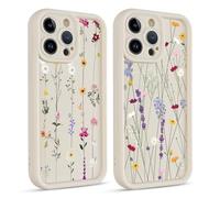 Coiwxmoi 2 Piezas Funda para iPhone 13 Pro MAX, Fina Silicona Carcasa con Aesthetic Lindo Flore Las Hojas Dibujos Cover para Mujer Niñas, Cámara Protector Case para iPhone 13 Pro MAX 6,7", Flower