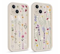 Coiwxmoi 2 Piezas Funda para iPhone 13, Silicona Carcasa con Aesthetic Lindo Flore Las Hojas Dibujos Cover para Mujer Niñas, Antigolpes Bumper Cámara Protector Case para iPhone 13 6,1", Flower