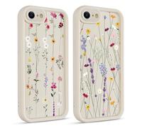 Coiwxmoi 2 Piezas Funda para iPhone 7/8/SE2020/SE2022, Silicona Carcasa con Aesthetic Lindo Flore Las Hojas Dibujos Cover para Mujer Niñas, Antigolpes Cámara Protector Case para iPhone SE 4,7", Flower