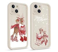 Coiwxmoi 2 Piezas Navidad Funda para iPhone 14, Christmas Navideña Carcasa con Aesthetic Reno Nieve Dibujos Diseño Cover, Silicona Antigolpes Bumper Protector Case para iPhone 14 6,1",Ciervo