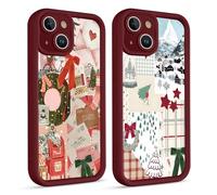 Coiwxmoi 2 Piezas Navidad Funda para iPhone 14 Plus, Christmas Navideña Arbol Carcasa con Aesthetic Collage Dibujos Diseño Cover, Silicona Antigolpes Case para iPhone 14 Plus 6,7", Nieve Snow