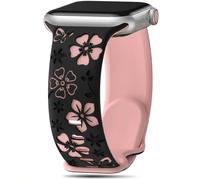 Coiwxmoi Floral Correa Grabada Ompatible con Apple Watch 44mm 42mm 46mm 45mm 49mm,Flores Patrón de Deportiva Silicona Repuesto Banda para iWatch Series 11 10 9 8 7 6 5 4 3 2 1 SE Ultra,Black