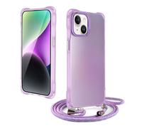 Coiwxmoi Funda con Cuerda para iPhone 14 / iPhone 13 6,1", Suave Silicona TPU & Hard PC Colorido Mate Carcasa Anti-Choque Antiarañazos Protector Case con Ajustable Colgante Collar Correa, Púrpura