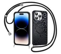 Coiwxmoi Funda Magnética para iPhone 15 Pro con Cuerda, Aesthetic Leopardo Dibujos Carcasa Compatible con MagSafe, Mate Translúcida PC Case con Cordon Cadena Colgante Suave TPU Antigolpes Cover