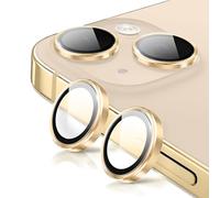Coiwxmoi Protector de Lente Cámara para iPhone 14/14 Plus,Lentes Camera Protector Cristal Vidrio Templado Dureza 9H HD Anti-arañazo Sin Burbujas Individuo Anillo Metal Protección Lens,Dorado