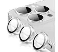 Coiwxmoi Protector de Lente Cámara para iPhone 15 Pro/15 Pro Max,Lentes Camera Protector Cristal Vidrio Templado Dureza 9H HD Anti-arañazo Sin Burbujas Individuo Anillo Metal Protección Lens,Plata