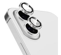 Coiwxmoi Protector de Lente Cámara para iPhone 16/16 Plus,Lentes Camera Protector Cristal Vidrio Templado Dureza 9H HD Anti-arañazo Sin Burbujas Individuo Anillo Metal Protección Lens,Plata