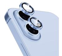 Coiwxmoi Protector de Lente Cámara para iPhone 16/16 Plus,Lentes Camera Protector Cristal Vidrio Templado Dureza 9H HD Anti-arañazo Sin Burbujas Individuo Anillo Metal Protección Lens,Azul