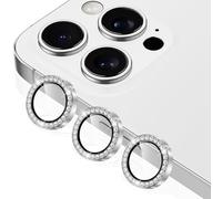 Coiwxmoi Protector de Lente Cámara para iPhone 16 Pro/16 Pro Max,Camera Protector Cristal Vidrio Templado y Diamante Brillante Dureza 9H HD Anti-arañazo Sin Burbujas Purpurina Protección Lens,Plata