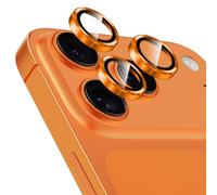 Coiwxmoi Protector de Lente Cámara para iPhone 17 Pro/17 Pro Max,Lentes Camera Protector Cristal Vidrio Templado Dureza 9H HD Anti-arañazo Sin Burbujas Individuo Anillo Metal Protección Lens,Naranja