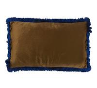 COJÍN 50X30CM TERCIOPELO DORADO FLECOS AZULES C/CREMALLERA 50X30CM