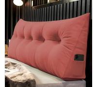 Cojín Cabecero Cama Cuña Triangular Soporte Espalda Posicionador Chenilla | Almohadilla Algodón Perla Alta Densidad，Con Bolsillos Rellena Hueco Cabecero，Lectura(Dark red,L 120cm-only cover)
