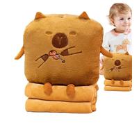 Cojín Capibara, Peluche Capibara | Cojín de tiro con dibujos animados de peluche con manta, calentador de manos cómodos y animales de peluche para viajar, trabajar, dormir