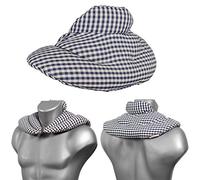 Cojín cervical de calor con cuello. Algodón biológico azúl-blanco. Almohada térmica con huesos de cerezas. Cojín de nuca. Saco térmico de semillas