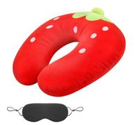 Cojín cervical para niños, diseño de dibujos animados con antifaz para dormir, suave y cómodo, cojín cervical de viaje con forma de fresa para niñas, cojín cervical de viaje para coche o avión, 27 ×