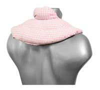 Cojín cervical térmico con cuello. Algodón biológico rosa-blanco. Saco con semillas de lino. Cojín de nuca. Almohada térmica caliente y frio con semillas