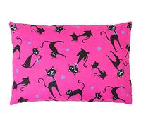 Cojín con 8 hierbas aromáticas 30x20cm "gato negro fondo fucsia" & funda interior bio blanco natural - Saco perfumado 100% natural. Almohada aromática