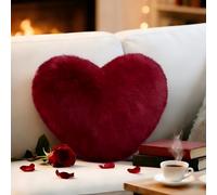 Cojín con forma de corazón, Cojines Peluche Corazon, Cojín de Corazón Suave y Mullido, Cojín Decorativo San Valentín Regalo para Salón, Sofá, Dormitorio y Cama, 30 x 40 cm (Burdeos, 30 x 40 cm)