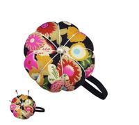 Cojín de alfiler, soporte para agujas de coser, estilo calabaza con estampado de flores, correa elástica segura, perfecta para acolchar, almacenamiento de artículos de metal pequeños, material de tela