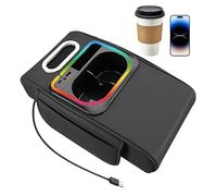 Cojín de almacenamiento para de coche, elevador de portavasos con alfombras, con bolsillo lateral, iluminación de ambiente, puerto USB y cojín de elevación para consola central, para