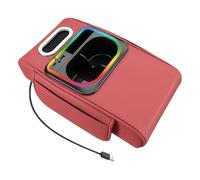 Cojín de almacenamiento para reposabrazos de coche, elevador de portavasos con esteras, organizador de con bolsillo lateral, luz de ambiente, puerto USB | para interior de vehículos de