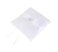 Cojín de Anillos Wedding Ring Pillow Double Heart Bridal Pocket Satin Ribbon Rhinestone 20x20cm White Bearer Cushion Ceremony Decoration