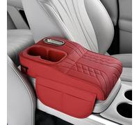 Cojín de Apoyabrazos de Piel de Coche para Ford F-150 Hybrid 2024 2025 2026, Cubierta de Consola Central de Coche Protector Accesorios,D-Red