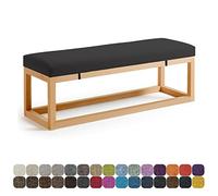 Cojín de banco de interior de 55 x 18 x 2 pulgadas, almohadillas negras para patio, sofá de jardín, mecedora, asiento de ventana con correas elásticas, accesorio cómodo y elegante para muebles