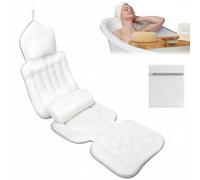 Cojín de baño de cuerpo completo con cojín lumbar, alfombrilla de bañera 4D engrosada con reposacabezas para cuello, espalda y piernas, cojín para bañera con ventosas, gancho para colgar, bolsa de