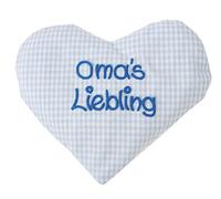Cojín de calor con forma de corazón y texto en alemán, cojín de semillas de colza, regalo de nacimiento, regalo de cumpleaños Hellblau Omas Liebling Talla:-