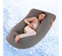 Cojín de embarazo, cojín de maternidad completo de 145 cm con funda extraíble y lavable - Soporte para piernas, espalda, cuello, hombros, caderas y abdomen para mujeres embarazadas (funda refrescante)