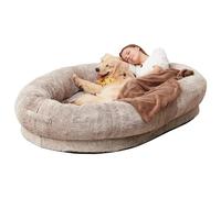 Cojín de felpa para cama de perro, almohadilla antideslizante lavable para perros medianos a extragrandes, cómoda alfombrilla de sofá para jaula o sofá, gris y marrón claro