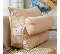 Cojín de lectura triangular de posicionamiento, almohada ergonómica para sofá con soporte para el cuello, cojín de respaldo para relajarse en casa y oficina (beige, 60 x 22 x 50 cm, sin soporte para