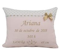 Cojín de nacimiento personalizado. Datos de Nacimiento. Regalo original para bebé. Relleno Incluido. 100% Fabricado en España