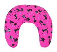 Cojín de nuca 30x33cm - Saco térmico de semillas | Cojín cuello para microondas y congelador | Huesos de cerezas (color: gato negro fondo fucsia)