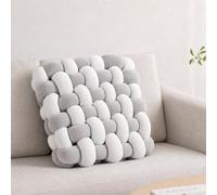 Cojín de nudo decorativo para sofá y sofá | Cojín cuadrado para sofá, blanco y gris