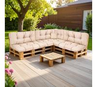 Cojín de palé, cojín para sofá de jardín, plumas + relleno, resistente a los rayos UV, cojines para sofá de jardín para palés europeos (6 cojines - 2 cojines de respaldo de 120 x 40 cm + 2 cojines de