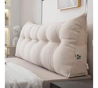 Cojín de Pared para Respaldo de Cama, cojín Lumbar en Forma de cuña para Cama y sofá, cojín Triangular para cabecero, cojín Lumbar Suave con Funda Lavable, Beige, 80 x 50 x 20 cm