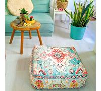 Cojín de piso Bohemian Rug - Solo Funda Cuadrada 60x20 cm - Puf de decoración de habitación artesanal de lujo para meditación, yoga y Boho Chic Funda de almohada de piso para asientos