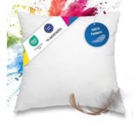 Cojín de plumas, lavable, con relleno 100 % de plumas, color blanco, certificación Oeko-Tex100 con funda de algodón 100 %, funda 100% algodón, Weiß, 80 x 80 cm