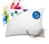 Cojín de plumas, lavable, con relleno 100 % de plumas, color blanco, certificación Oeko-Tex100 con funda de algodón 100 %, tela, Weiß, 30 x 50 cm