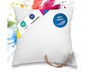 Cojín de plumas, lavable, con relleno 100 % de plumas, color blanco, certificación Oeko-Tex100 con funda de algodón 100 %, tela, Weiß, 60 x 60 cm