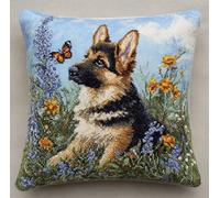 Cojín De Punto De Cruz, Diseño De, Pequeño Pastor Alemán Y Mariposa 11 Ct Kit De Cojín De Punto De Cruz, Sin Núcleo De Almohada, Tela Impresa Para Principiantes Y Adultos, Kit De Cojines Par